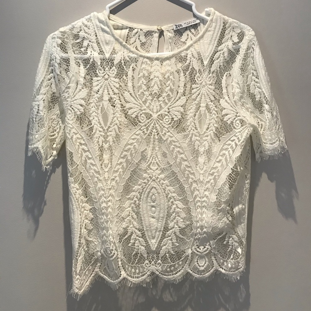 Zara see through white lace top